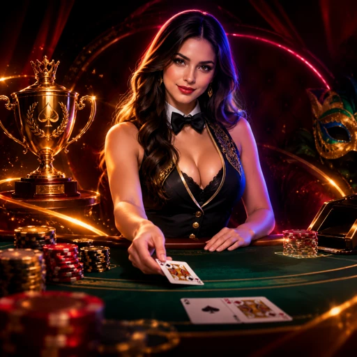 Mesa de blackjack ao vivo com cartas distribuídas sobre o feltro